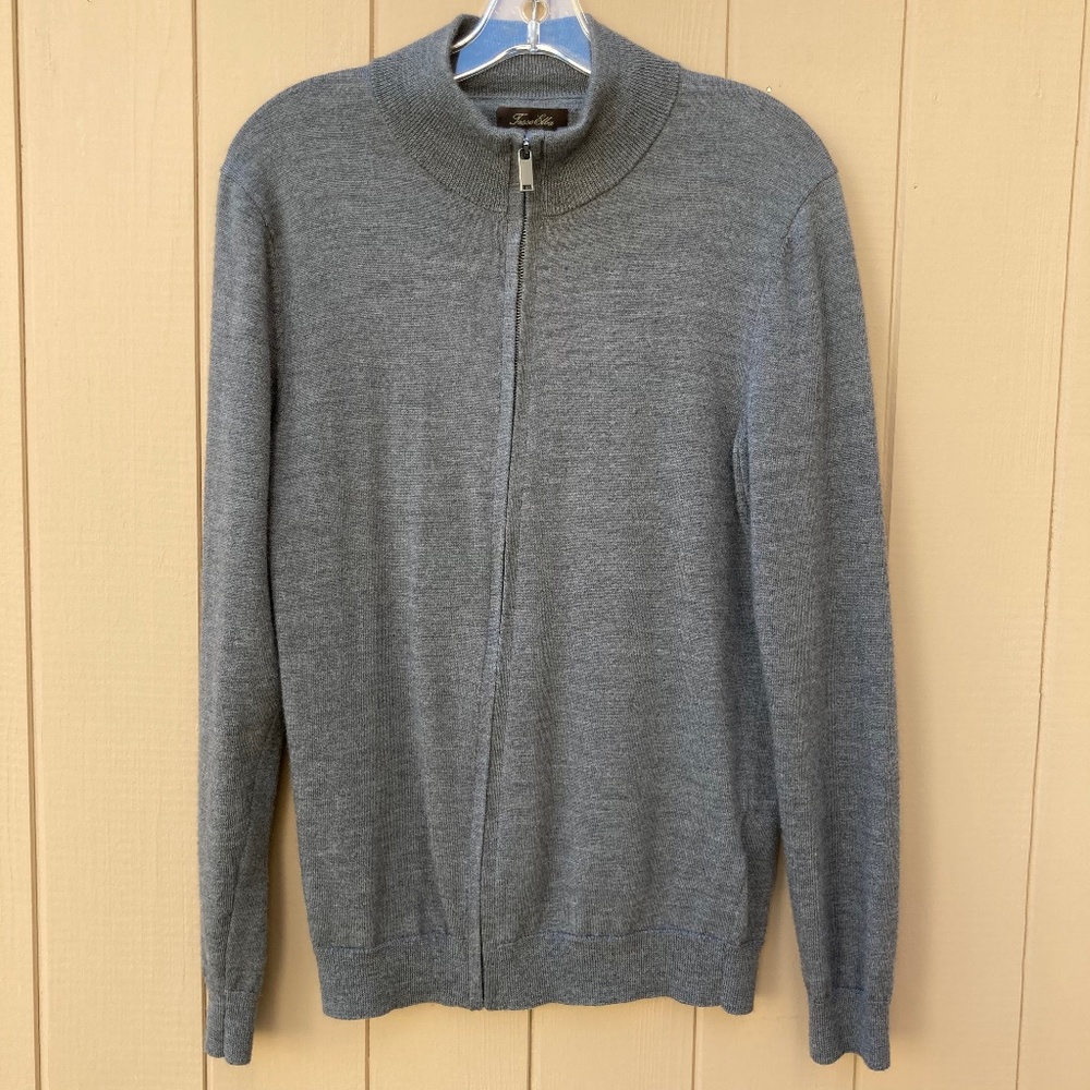 Zip Cardigan Merino Wool Blend Sweater - Size S